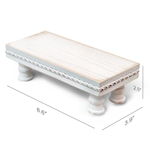 Wood Tray Pedestal Stand, Waterproof Bathroom Counter Organizer, Modern Farmhouse Riser for Soap/Candle/Sponge White Small