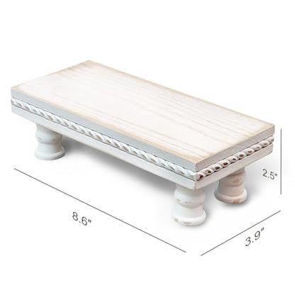 Wood Tray Pedestal Stand, Waterproof Bathroom Counter Organizer, Modern Farmhouse Riser for Soap/Candle/Sponge White Small