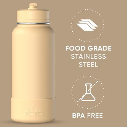 Hydrapeak 32oz Sport Insulated Water Bottle with Straw Lid, Leak & Spill Proof, Keeps Drinks Cold for 24 Hours, Hot for 12 Hours, Premium Stainless Steel Water Bottles (32oz, Creamsicle) - color: Creamsicle