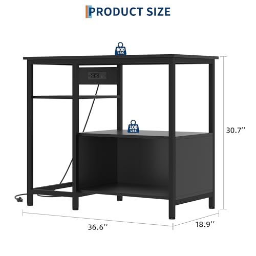 40-50 Gallon Fish Tank Stand, Heavy Duty Aquarium Stand with Power Outlets & Storage Shelves, Industrial Wood Metal Fish Tank Table Cabinet, 600LBS Terrarium Stand Tank Stand for Aquarium, Turtle Reptile Tank