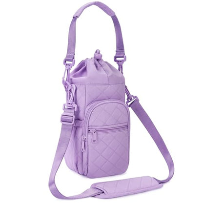 sportsnew 40oz Insulated Crossbody Water Bottle Bag Gym Hiking Phone Pocket - color: Quilt Purple