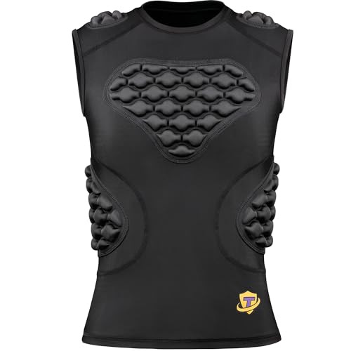 Youth Padded Compression Shirt Vest Rib Chest Protector Football Baseball - color: Black-white, size: Medium