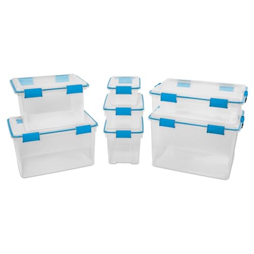 Sterilite 6-Pack Gasket Box, Clear Plastic Storage Bins with Latching Lids, 20 Qt - Large Stackable Tote Containers for Home, Closet, Bathroom, and Office Organization