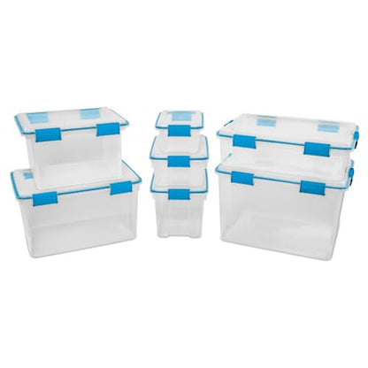 Sterilite 6-Pack Gasket Box, Clear Plastic Storage Bins with Latching Lids, 20 Qt - Large Stackable Tote Containers for Home, Closet, Bathroom, and Office Organization