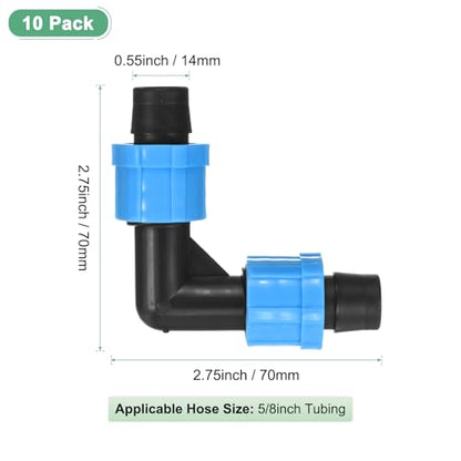 M METERXITY 10-Pack Drip Irrigation Barbed Locking Fittings, for 5/8 Inch(16mm) Elbow Tubing Connector Coupling for Greenhouse/Aquarium/Garden Watering System, Drip Irrigation Parts