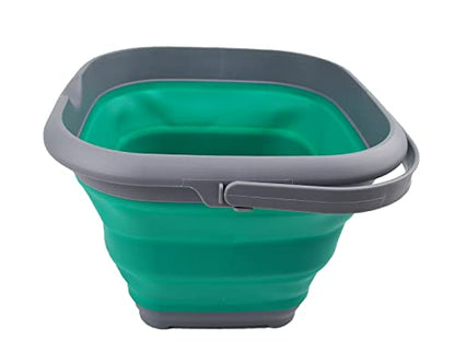 SAMMART 8.5L (2.2 Gallon) Collapsible Square Handy Bucket/Foldable SquareWater Pail/Portable Tub with Handle. Size 31cm (Square) (Grey/Bluish-Green) - color: Grey/Bluish-green