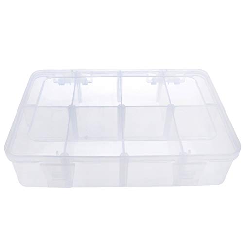 Xiaoyztan 8 Grids Clear Plastic Organizer with Adjustable Dividers, Jewelry Box Bead Storage Container for Small Parts, Fishing Tackle, DIY Crafts, and Earrings, Overall 7.3in x 4.9in - size: 7.9x4.9x1.65 in