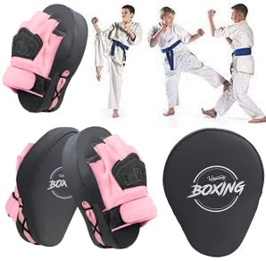 Valleycomfy Boxing Pads Curved Focus Punching Mitts for Men Women - color: Gray Pink