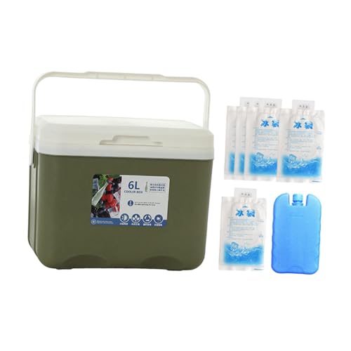 Menolana Camping Cooler, Ice Box Chest, for Freeze/Hot Food 6 L with Ice Pack Cold Storage Case for Yard Camping Beach Hiking Fishing - color: Green
