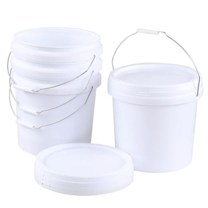 Anbers 4 Gallon Plastic Bucket with Sealed Lid, Round Food Storage Bucket Pail, White, 4-Pack