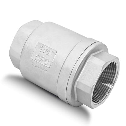 1-1/2" NPT Stainless Steel Spring Check Valve, WOG1000 NPT Thread unleaded In-Line Vertical Check Valve Non Return One Way Counterflow to Prevent the Medium Backflow for Oil Water Gas Air DN40 - size: 1-1/2"-NPT