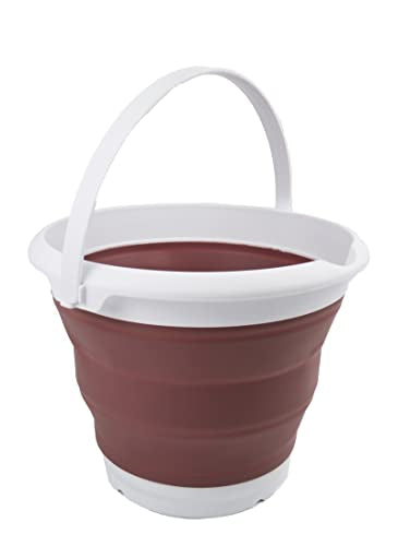 SAMMART 8.5L (2.2 Gallon) Collapsible Plastic Bucket - Foldable Round Tub - Portable Fishing Water Pail - Space Saving Outdoor Waterpot. Size 31cm Dia (White/Dusky Pink) - color: White/Dusky Pink