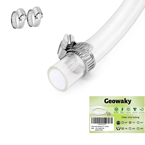 Clear Vinyl Tubing 1/2" ID × 5/8" OD -10 Ft 60PSI,Flexible Plastic Tubing,BPA Free Non-Toxic, Multipurpose Hybrid Clear Reinforced Tube with 2 Screw Clamps - size: 1/2'', style: 10 feet