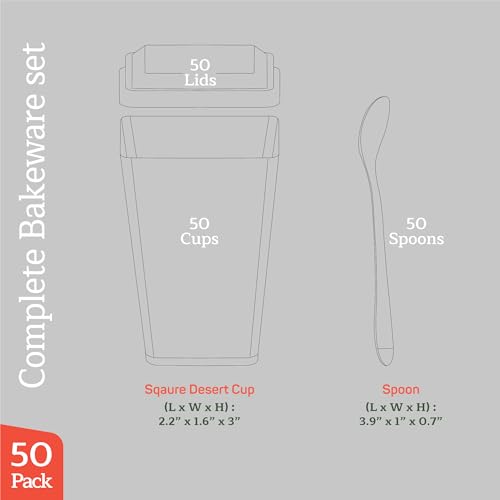 Plastic Dessert Cups with Lids and Spoons (50 Pack) – Single-Serve Parfait & Appetizer Cups, Spill-Resistant, Heavy-Duty Design, Ready-to-Use for Parties, Catering & Special Events BPA-Free - size: 50 Pack