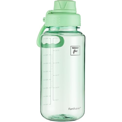Fanhaw 32 oz Clear BPA-Free Tritan Water Bottle with Fast-Flow Spout Lid, BPA-Free & Leak-Proof Wide-Mouth Reusable Bottle for Gym, School & Office, Back to School Essentials (Glow Green) - color: Glow Green, style: 1 Pack