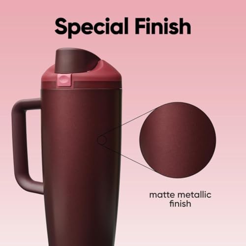Owala FreeSip Tumbler Stainless Steel Water Bottle 40 oz Black Cherry | Triple-Layer Insulation | Leak-Proof Lid with Push-Button | Double Threaded Lid for Left and Right-Handed Drinking - color: Black Cherry, size: 40 Ounces