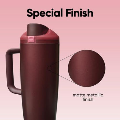 Owala FreeSip Tumbler Stainless Steel Water Bottle 40 oz Black Cherry | Triple-Layer Insulation | Leak-Proof Lid with Push-Button | Double Threaded Lid for Left and Right-Handed Drinking - color: Black Cherry, size: 40 Ounces