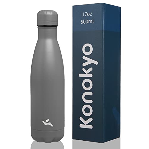 Konokyo 17 oz Insulated Stainless Steel Water Bottle, Gray - color: Gray, size: 17 Ounces