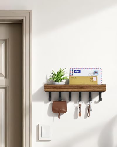 Key Holder Wall Mount Magnetic Adhesive, Key Hooks Rack with Shelf - color: Rustic, size: Medium