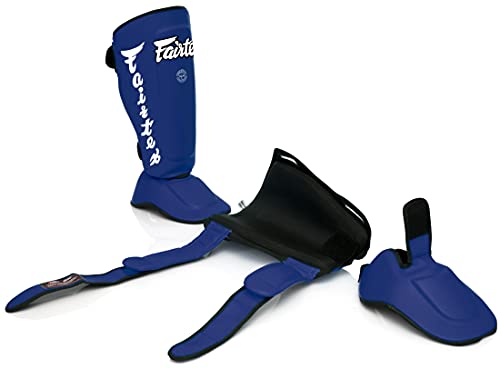 Fairtex SP7 Lightweight Shin Guards, Detachable Syntek Leather Shin Pads - color: Blue, size: Medium