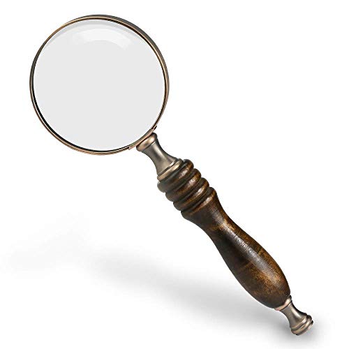 10X Handheld Magnifying Glass Antique Copper Magnifier with Sandawood Handle,High Magnification Magnifier for Reading, Senior, Low Vision, Map, Inspection, Handcraft Hobby
