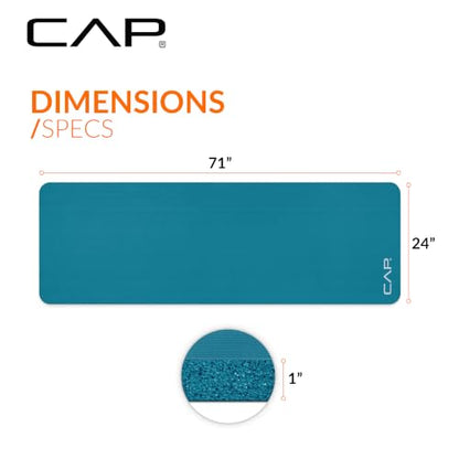 CAP 1" Extra Thick Yoga Mat, Exercise Mat with Strap, Multiple Colors - color: Teal