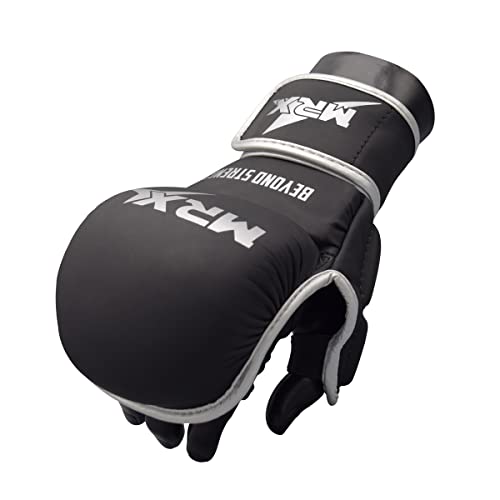 MRX MMA Professional Protective Grappling Gloves 7oz Muay Thai Training Kickboxing Punching Sparring Sports Cage Fighting Combat Glove Boxing Punching Glove Mitts - color: Black Silver, size: Large-X-Large