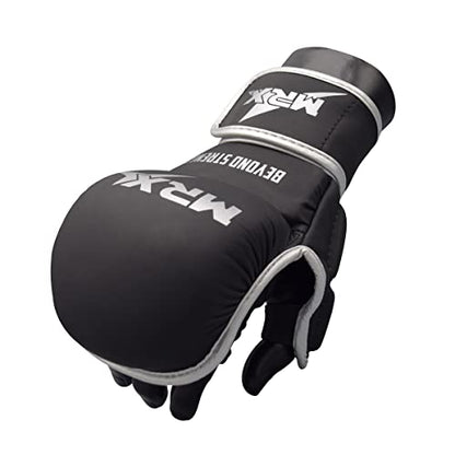 MRX MMA Professional Protective Grappling Gloves 7oz Muay Thai Training Kickboxing Punching Sparring Sports Cage Fighting Combat Glove Boxing Punching Glove Mitts - color: Black Silver, size: Large-X-Large