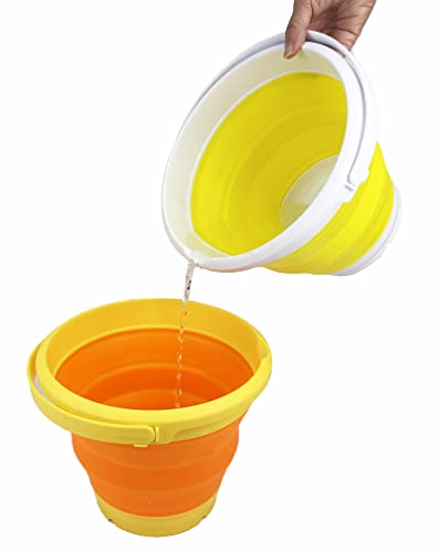 SAMMART 5.5L (1.4 Gallon) Collapsible Plastic Bucket - Foldable Round Tub - Portable Fishing Water Pail - Space Saving Outdoor Waterpot (White/Lemon)