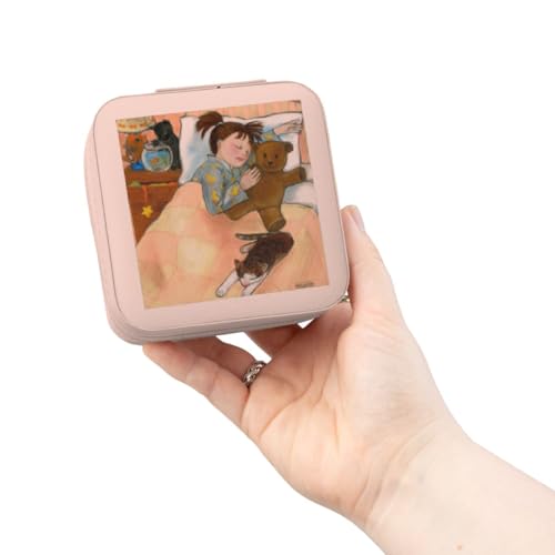 3dRose child sleeping child sleeping fish tank bed cat pastels soft bedroom girl cats soothing Jewelry Travel Case Pink