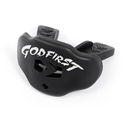 SLEEFS Classic Football Mouthguard with Bold Designs and Removable Strap - color: God First Black