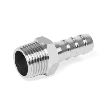 ChillWaves 304 Stainless Steel Air Hose Fittings, Hose Barb Fittings 3/8" Barb x 3/8" NPT Male Thread Adapter with Hose Clamp(3-PACK)