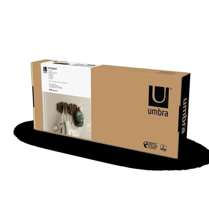 Umbra Picket Coat Rack, Wall Mount 5 Flip-Down Coat Hooks, Walnut - color: Walnut, size: 5-Hook