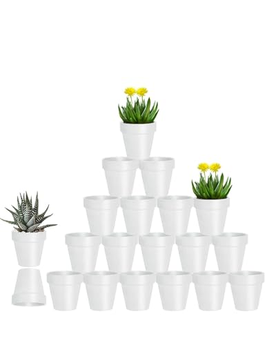 3 Inch White Terra Cotta & Terracotta Pots with Drainage - 20 Pack Clay Flowerpots, Succulent Nursery Planter Great for Plants, Crafts, Wedding Favor - color: White