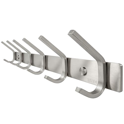 WEBI Heavy Duty SUS 304 Coat Bath Towel Hook Hanger Rail Bar with 6 Hooks, Brushed Finish for Bedroom, Bathroom,Foyers,Hallways Home,Office, C-CBG06 - size: 6 Hooks