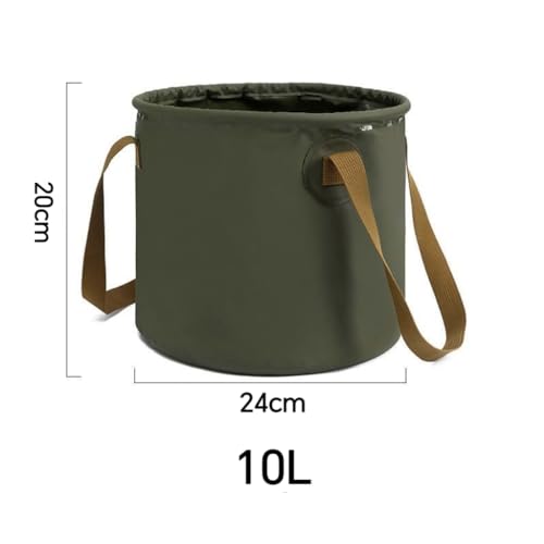 Collapsible Bucket with Handle, 2.6 Gallon(10L)/5 Gallon(20L),Portable Outdoor Basin Bucket, Water Container，Folding Bucket for Camping, Fishing, Hiking, Car Washing，House Cleaning (army green, 10L)
