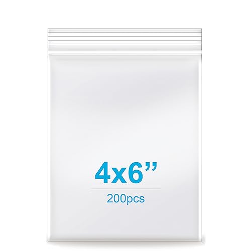 4''x 6'', (Pack of 200) 2 mil Clear Plastic Reclosable Zip Poly Bags with Resealable Lock Seal Zipper for Photo, Jewelry, Bakery, Treats, Treats, Travel, Storage, Packaging & Shipping - size: 4" x 6"
