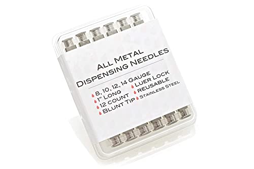 12 Pack - Dispensing Needle 1" - All Metal, Stainless Steel Blunt Tip Luer Lock 8, 10, 12, 14 Gauge (All Sizes)