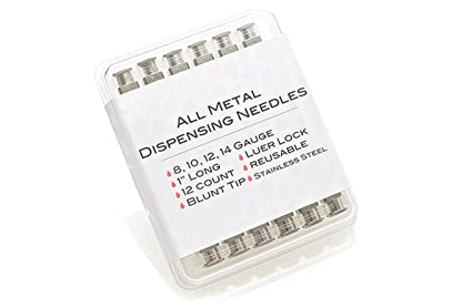 12 Pack - Dispensing Needle 1" - All Metal, Stainless Steel Blunt Tip Luer Lock 8, 10, 12, 14 Gauge (All Sizes)