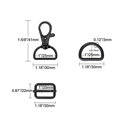 WAFJAMF 30Pcs Purse Hardware Swivel Snap Hooks D Rings Slide Buckles 1 In | Heavy duty metal clasps set for handbag making, DIY craft, strap, backpack, lanyard keychain & handbag fasteners, black - color: Black, size: 1” Inside Width