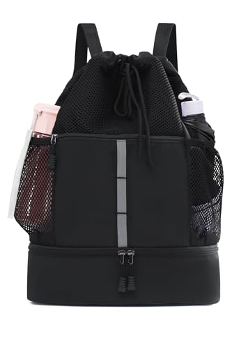 U・helper Drawstring Gym Backpack, Sports Cinch Sack, Swimming & Travel - color: Black