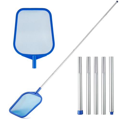 Pool Skimmer - Pool Skimmer Net with 5 Section Adjustable Telescopic Aluminum Pole, 23''- 60'', Pool Net Skimmer Rake with Ultra Fine Mesh , Pool Leaf Skimmer for Swimming Pools, Spas, Hot Tubs