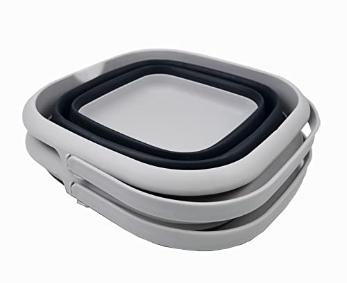 SAMMART 8.5L (2.2 Gallon) Collapsible Square Handy Bucket/Foldable SquareWater Pail/Portable Tub with Handle. Size 31cm (Square) (Grey/Slate Grey (Set of 2)) - color: Grey/Slate Grey (Set of 2)