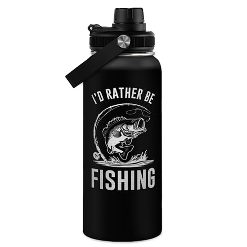 Fishing Insulated Engraved Stainless Steel Water Bottle 32oz, Vacuum Chug Lid Travel Tumbler for Men Friends Dad Grandpa Fisherman, I'd Rather Be Fishing, Birthday Christmas Father's Day - color: Fishing 2