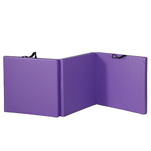 ZENY 2’’ Thick Tri-fold Folding Gym Exercise Mat Extra Thick Gymnastics Mat Tumbling Mat with Carrying Handles for Home Workout, Core Workouts, Stretching, MMA, Yoga - color: Purple