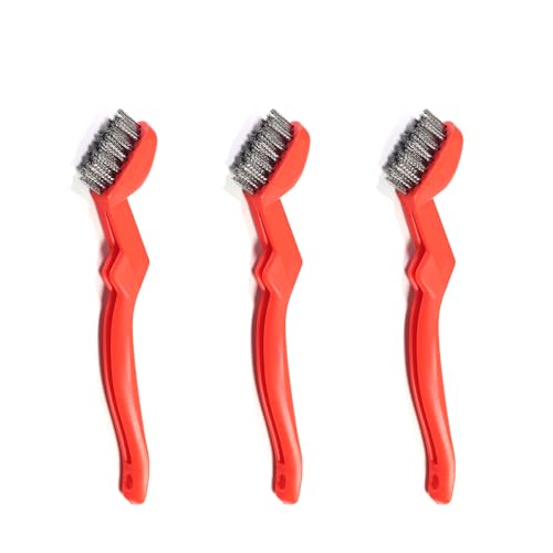 GOLDEN SMILE 3-Pack 7" Stainless Steel Wire Brush Set - 40% Denser Ultra-Stiff Bristles, Heavy-Duty for Grill Grates, Uncoated Pans, Rust Removal & Deburring