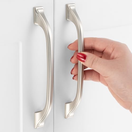 10 Pack 5 Inch Brushed Nickel Cabinet Pulls Satin Nickel Cabinet Handles Silver Kitchen Hardware for Cabinets Drawer Dresser ZP2409 Cupboard Bedroom Closet Bathroom Vanity - color: Brushed Nickel, size: 5" Hole Centers-10 Pcs