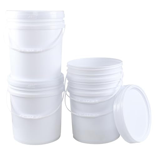 7 Gallon White Plastic Bucket Pail with Lid, Set of 4 Food Storage Bucket Containers with Plastic Handle