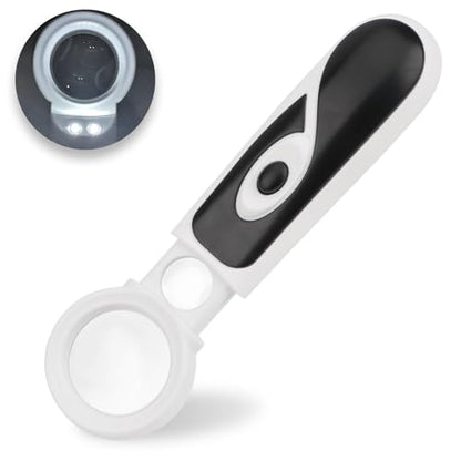 Rongon Magnifying Glass with Light 8X 20X Retractable Pocket Magnifier Loupe Handheld Magnifier for Seniors 2 LED Lights HD Lens for Reading, Jewelry, Coins Inspection, Hobby Travel