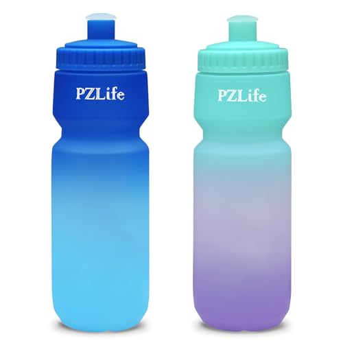 24oz Bike Squeeze Water Bottle, BPA Free Cycling Water Bottle,Leakproof | with Capacity Scale w/Pull Top Lid, Reusable Sport Water Bottle, for Bicycle, Gym,Running - color: y-Blue+Purple